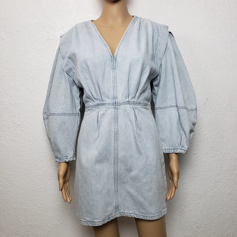 Zara Puffed Long Sleeve Denim Mini Dress